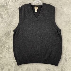 L.L. Bean Lambswool Sweater Vest Mens L Charcoal Gray V-Neck Wool Knit Pullover